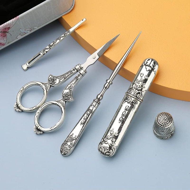 Butuze Embroidery Scissors, Complete Vintage Sewing Tools, with Sewing Needle Box, Awl, Sewing Thimble, Threader for Sewing, Cutting, Art Work, Embroidery, Needlework Retro - Image 3